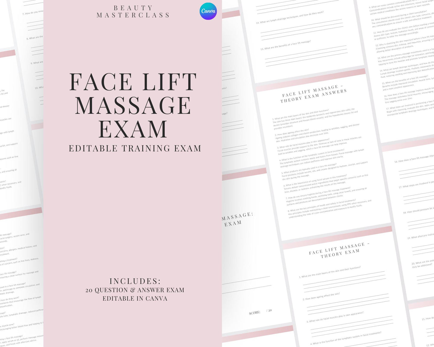 Face Lift Facial Massage Editable Theory Exam