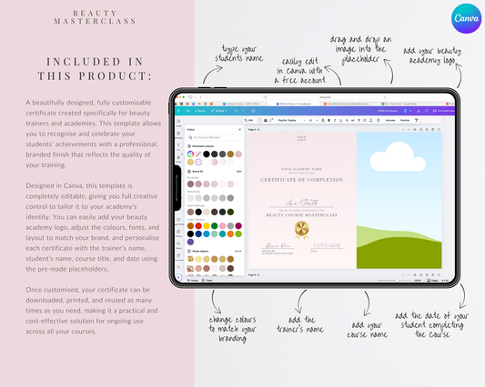 Editable Certificate of Completion Template | Canva Certificate for Beauty Training Academies