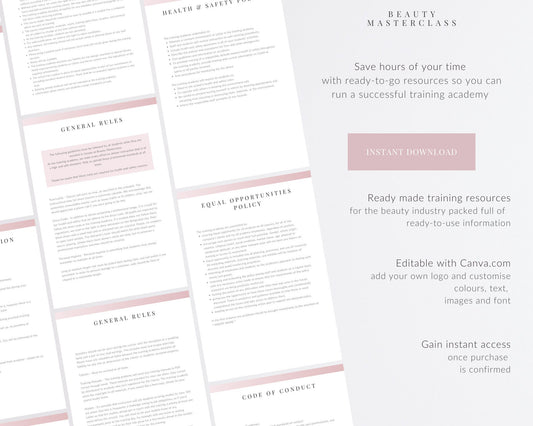 Beauty Student Induction Handbook - Editable Student Handbook for Beauty Training and Academy HR