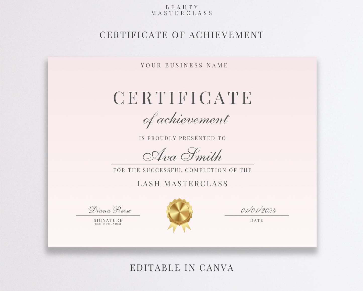 Editable Beauty Course Certificate | Canva Template