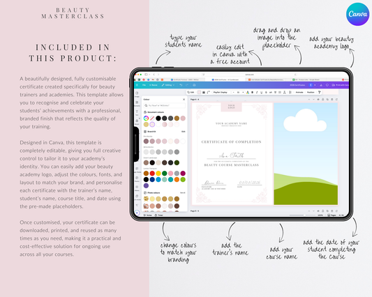 Editable Certificate of Completion Template | Canva Certificate for Beauty Training Academies