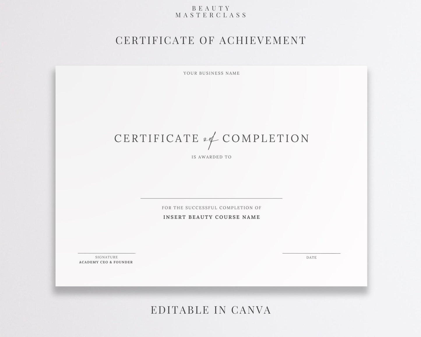 Editable Beauty Course Certificate | Canva Template