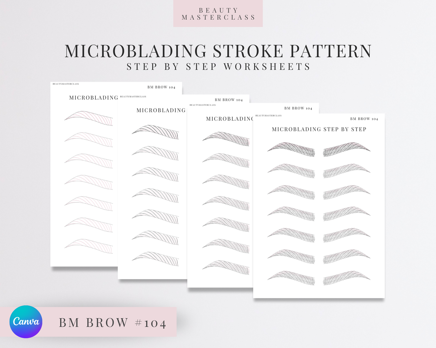 BMBrow#104 Microblading Stroke Pattern Step by Step Practice Worksheets | Editable SPMU Brow Training