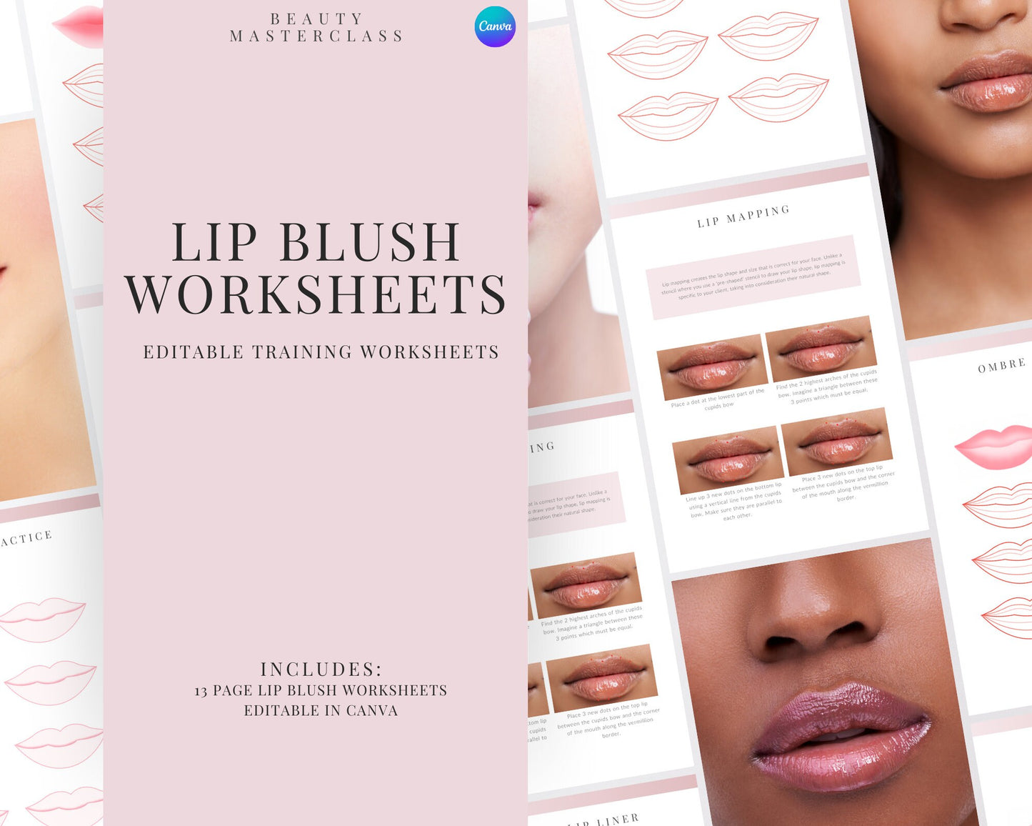 Lip Blush Mapping and Shading SPMU Editable Training Worksheets