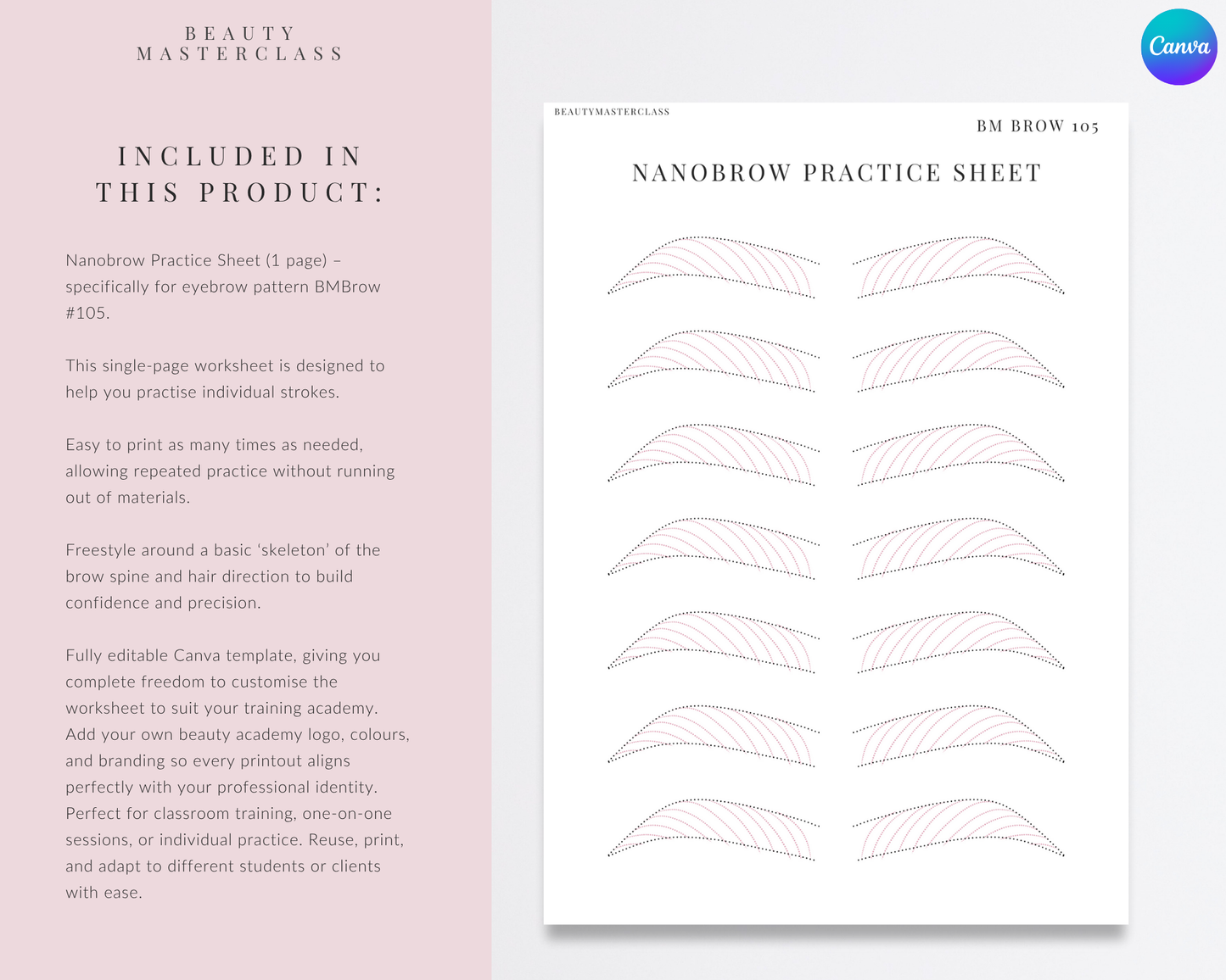 BMBrow#105 Nanobrow Practice Worksheet | Editable SPMU Brow Training