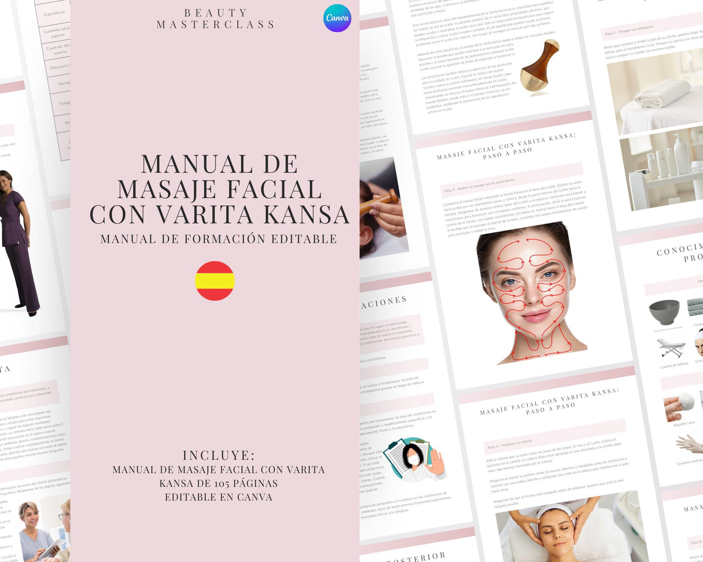 Spanish Kansa Wand Facial Massage Editable Training Manual