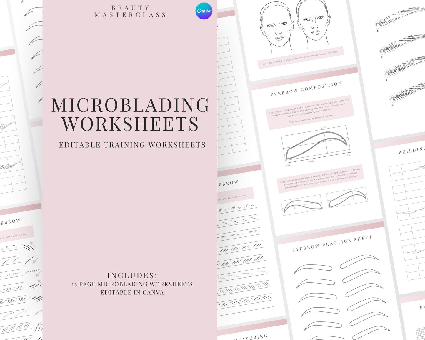 Microblading Mapping and Stroke Pattern SPMU Editable Training Worksheets