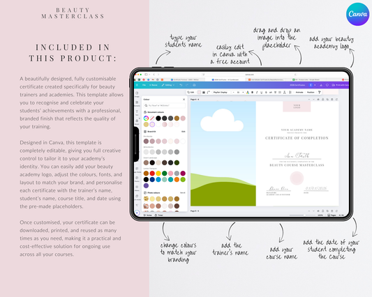 Editable Certificate of Completion Template | Canva Certificate for Beauty Training Academies