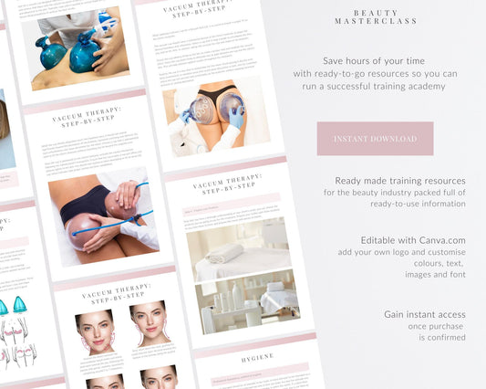 Vacuum Therapy Buttock, Breast Lift and Lymphatic Drainage Editable Training Manual for Body Contouring Therapy