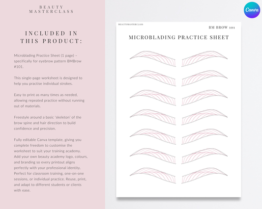 BMBrow#101 Microblading Practice Worksheet | Editable SPMU Brow Training