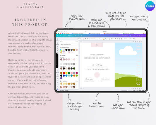 Editable Certificate of Completion Template | Canva Certificate for Beauty Training Academies