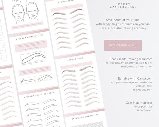 Ombre Powder Brow Mapping and Stroke Pattern SPMU Editable Training Worksheets