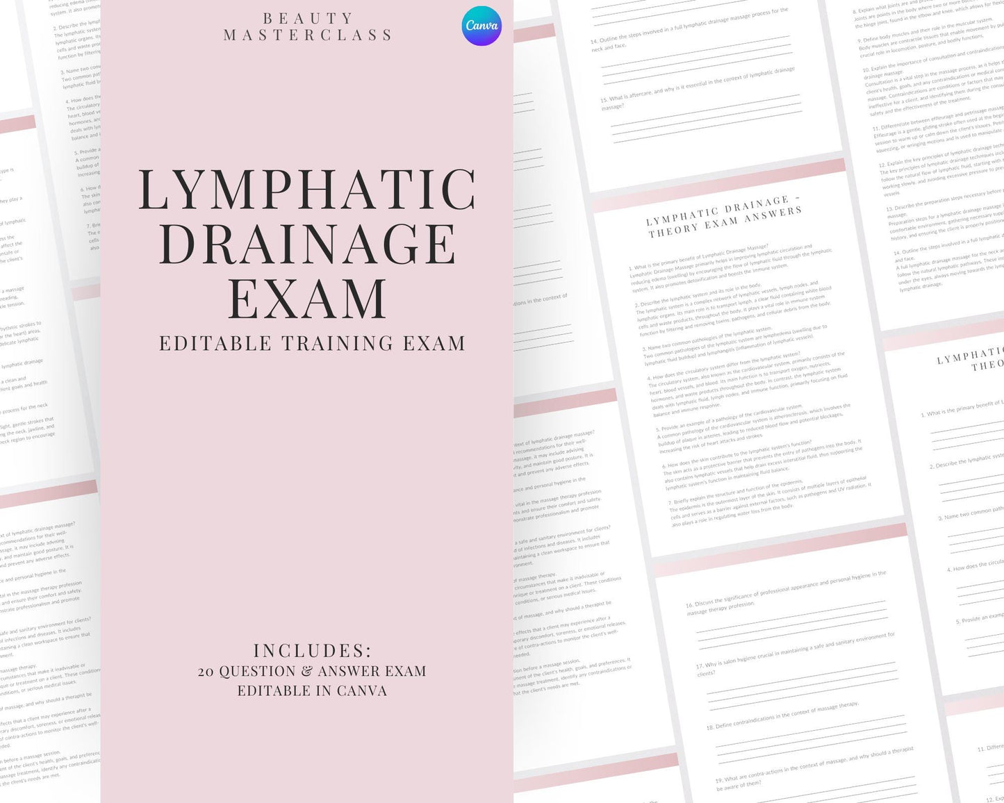 Lymphatic Drainage Massage and Body Contouring Editable Theory Exam