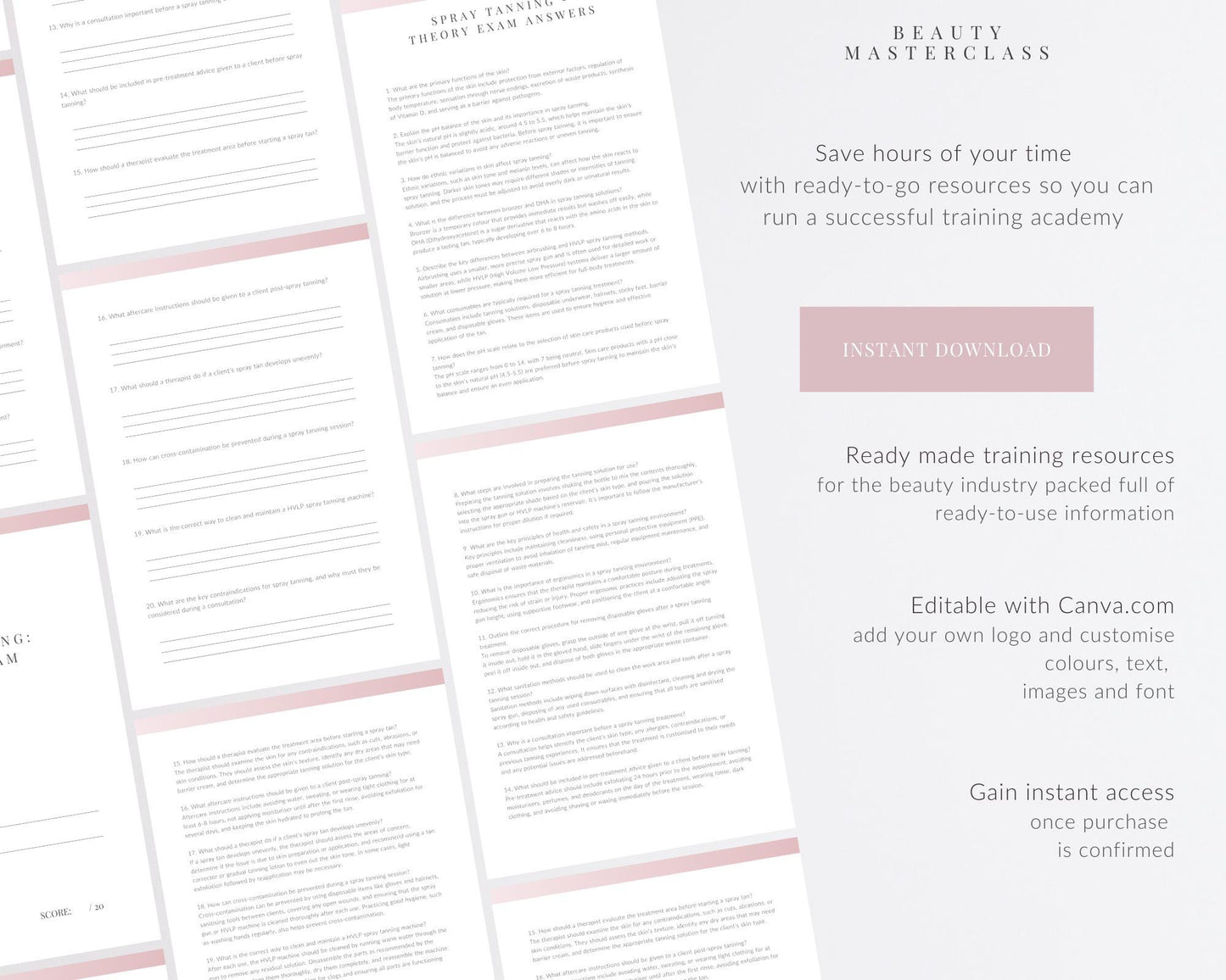 Spray Tanning Editable Theory Exam
