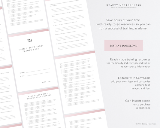 Lash & Brow Tint Editable Theory Exam