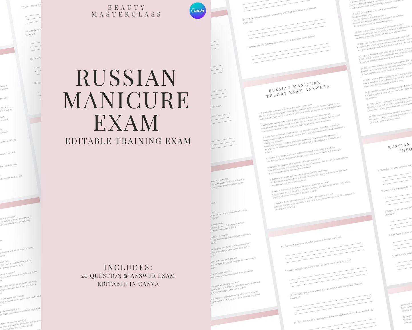 Russian Manicure Nail Editable Theory Exam