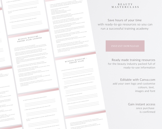 Russian Manicure Nail Editable Theory Exam