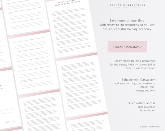Spray Tanning Editable Theory Exam