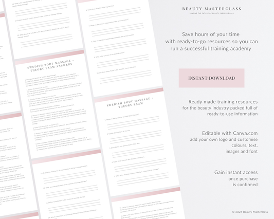 Swedish Body Massage Editable Theory Exam