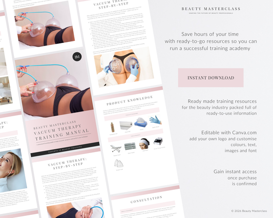 Vacuum Therapy Buttock, Breast Lift and Lymphatic Drainage Editable Training Manual for Body Contouring Therapy