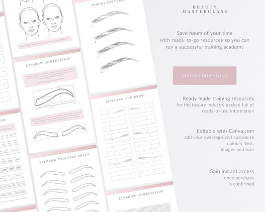 Microblading Mapping and Stroke Pattern SPMU Editable Training Worksheets