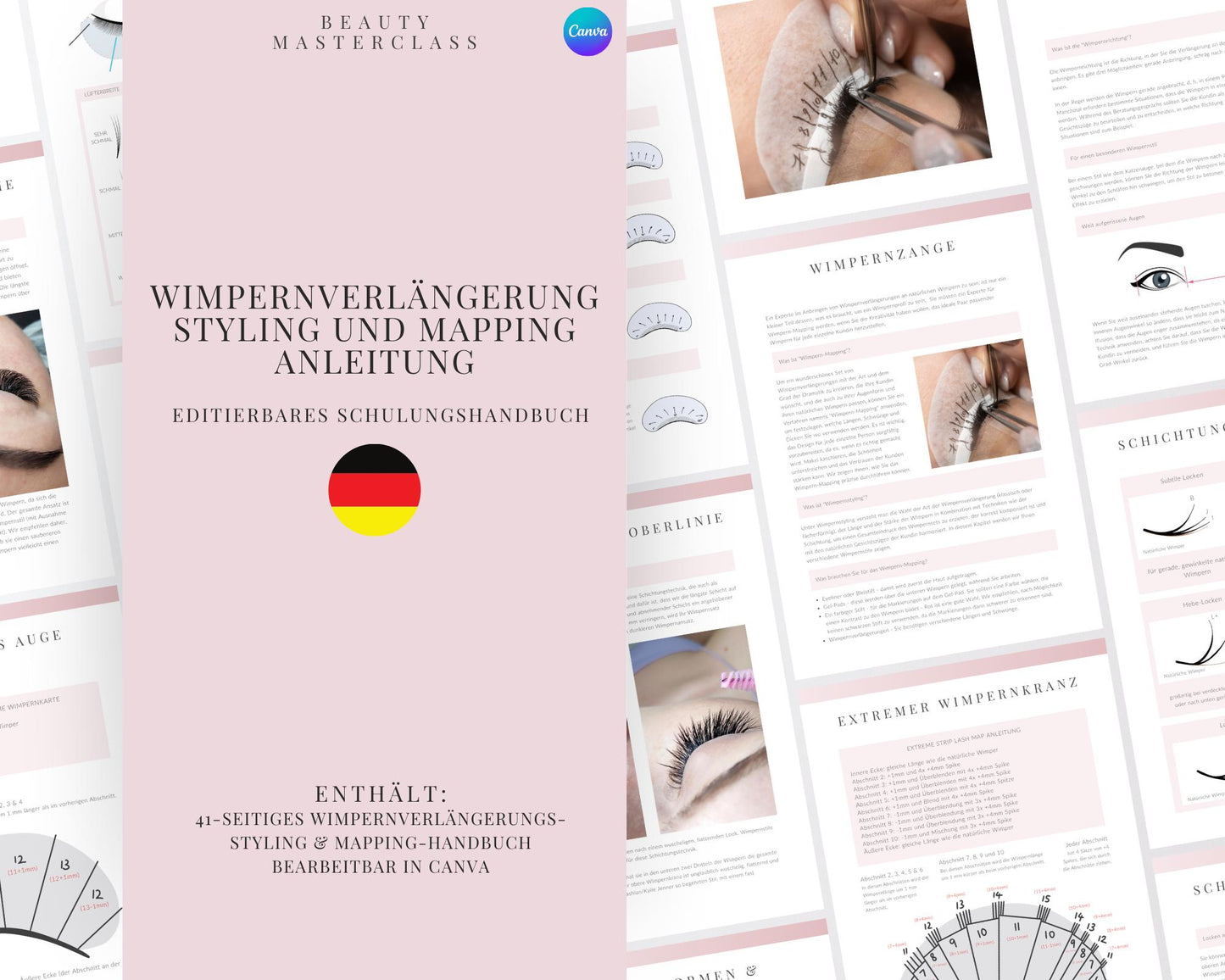 German Lash Styling & Mapping for Classic Hybrid and Volume Lash Extensions Editable Training Manual