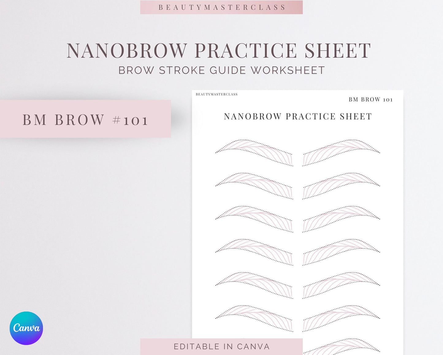 BMBrow#101 Nanobrow Practice Worksheet | Editable SPMU Brow Training