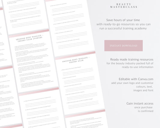 Swedish Body Massage Editable Theory Exam