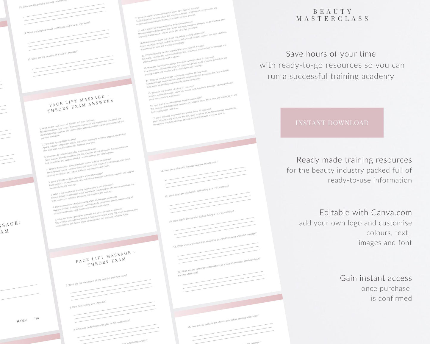 Face Lift Facial Massage Editable Theory Exam
