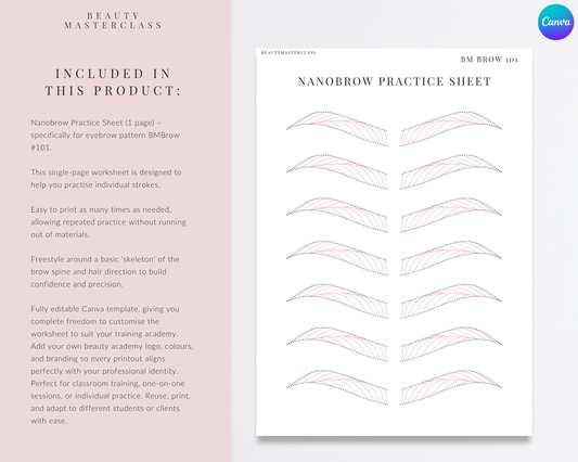 BMBrow#101 Nanobrow Practice Worksheet | Editable SPMU Brow Training