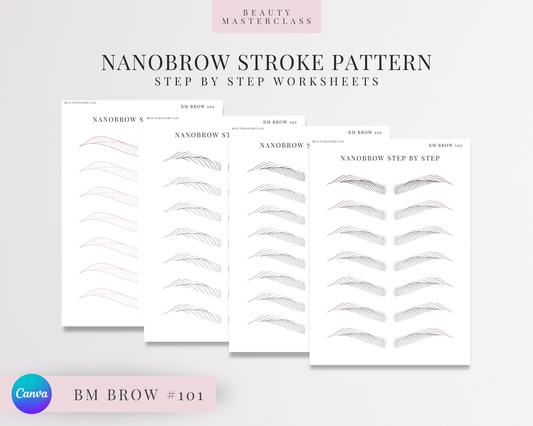 BMBrow#101 Nanobrow Stroke Pattern Step by Step Practice Worksheets | Editable SPMU Brow Training