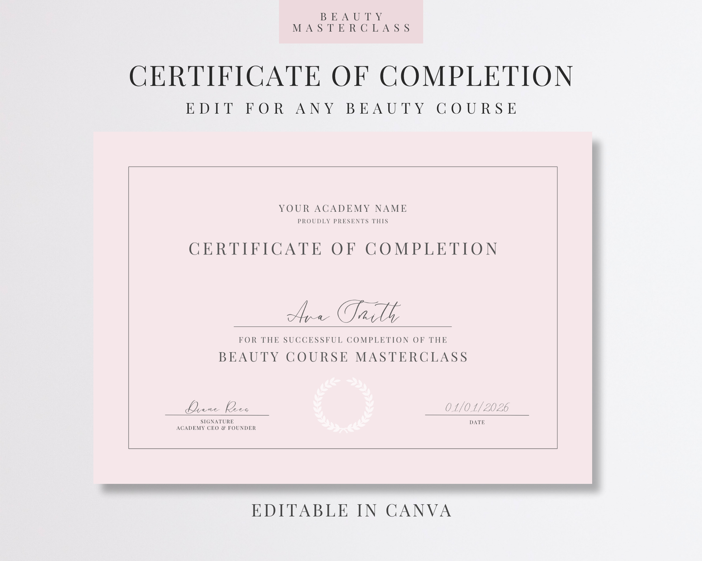 Editable Certificate of Completion Template | Canva Certificate for Beauty Training Academies