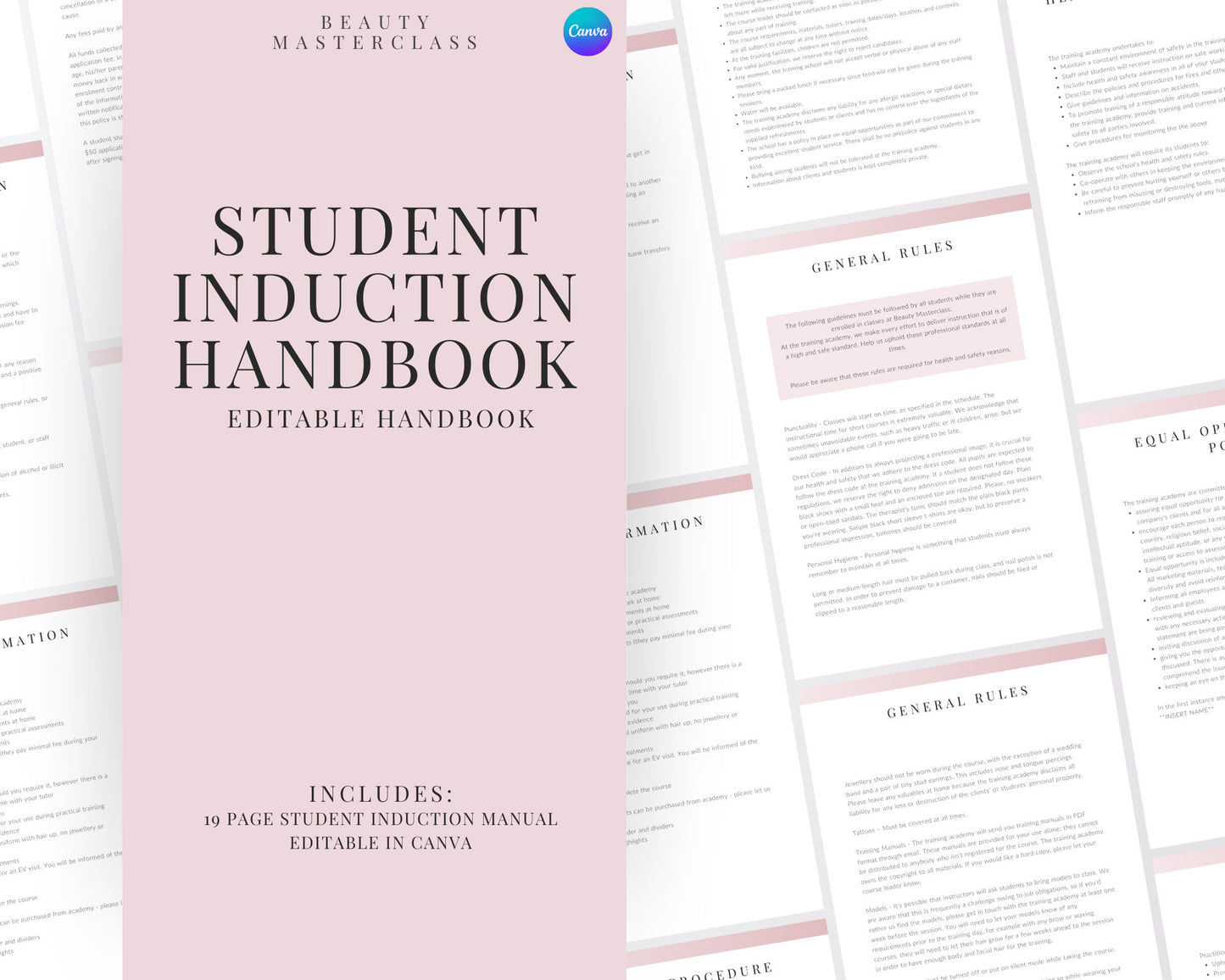 Beauty Student Induction Handbook - Editable Student Handbook for Beauty Training and Academy HR