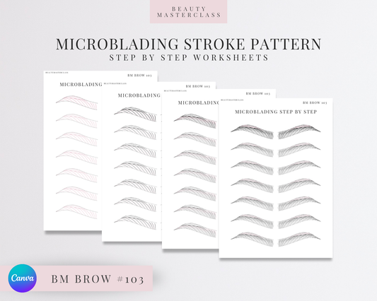 BMBrow#103 Microblading Stroke Pattern Step by Step Practice Worksheets | Editable SPMU Brow Training
