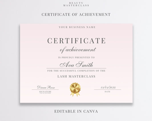 Editable Beauty Course Certificate | Canva Template