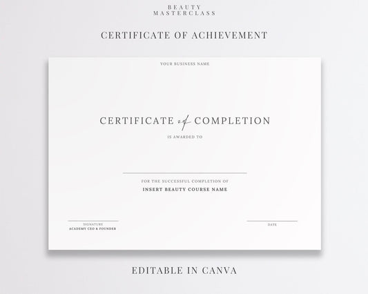 Editable Beauty Course Certificate | Canva Template