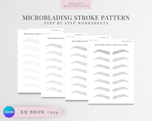 BMBrow#104 Microblading Stroke Pattern Step by Step Practice Worksheets | Editable SPMU Brow Training