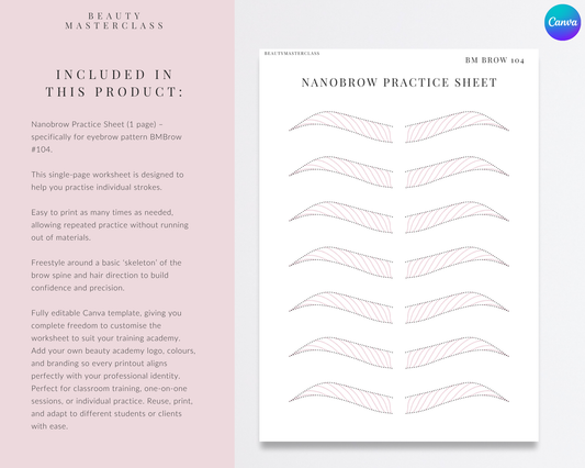 BMBrow#104 Nanobrow Practice Worksheet | Editable SPMU Brow Training