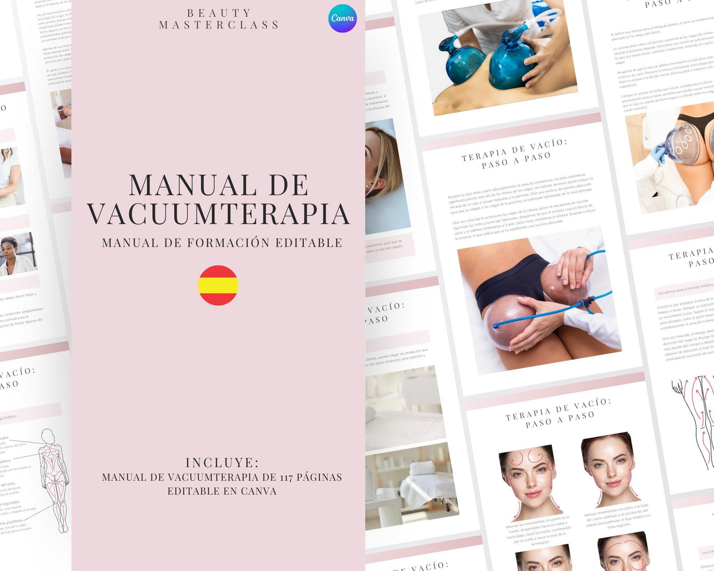 Spanish Vacuum Therapy Buttock, Breast Lift and Lymphatic Drainage Editable Training Manual