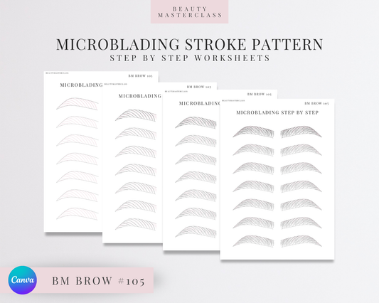 BMBrow#105 Microblading Stroke Pattern Step by Step Practice Worksheets | Editable SPMU Brow Training