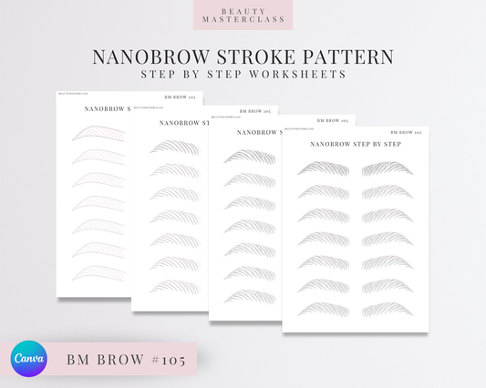 BMBrow#105 Nanobrow Stroke Pattern Step by Step Practice Worksheets | Editable SPMU Brow Training