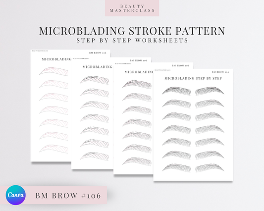 BMBrow#106 Microblading Stroke Pattern Step by Step Practice Worksheets | Editable SPMU Brow Training