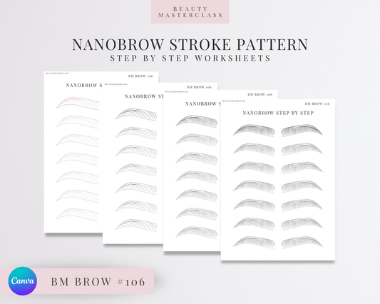 BMBrow#106 Nanobrow Stroke Pattern Step by Step Practice Worksheets | Editable SPMU Brow Training