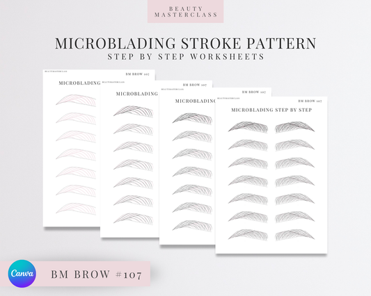BMBrow#107 Microblading Stroke Pattern Step by Step Practice Worksheets | Editable SPMU Brow Training