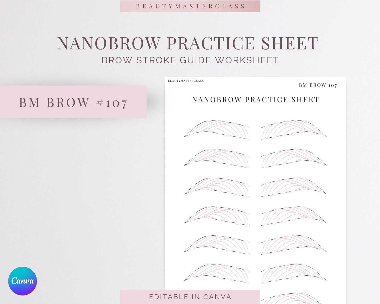 BMBrow#107 Nanobrow Practice Worksheet | Editable SPMU Brow Training