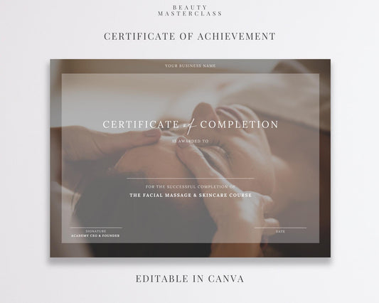 Editable Beauty Course Certificate | Canva Template