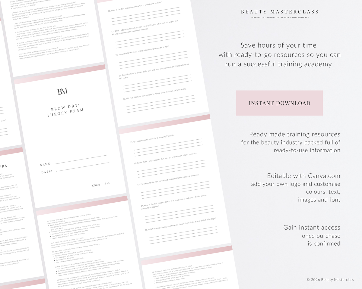 Blow Dry Hair Editable Theory Exam