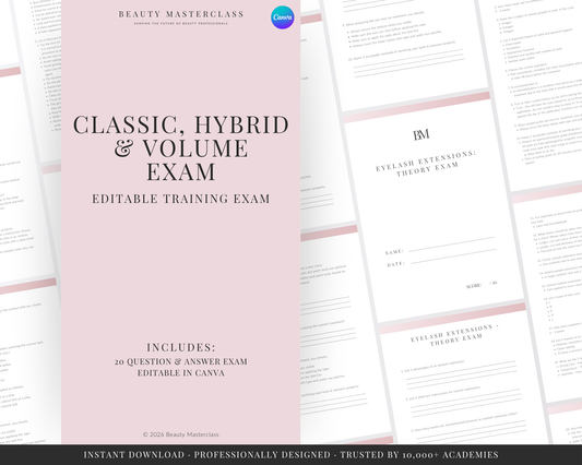 Classic, Hybrid and Volume Eyelash Extension Theory Exam