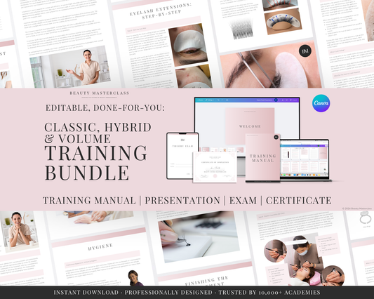 Classic, Hybrid & Volume Eyelash Extension Editable Training Bundle