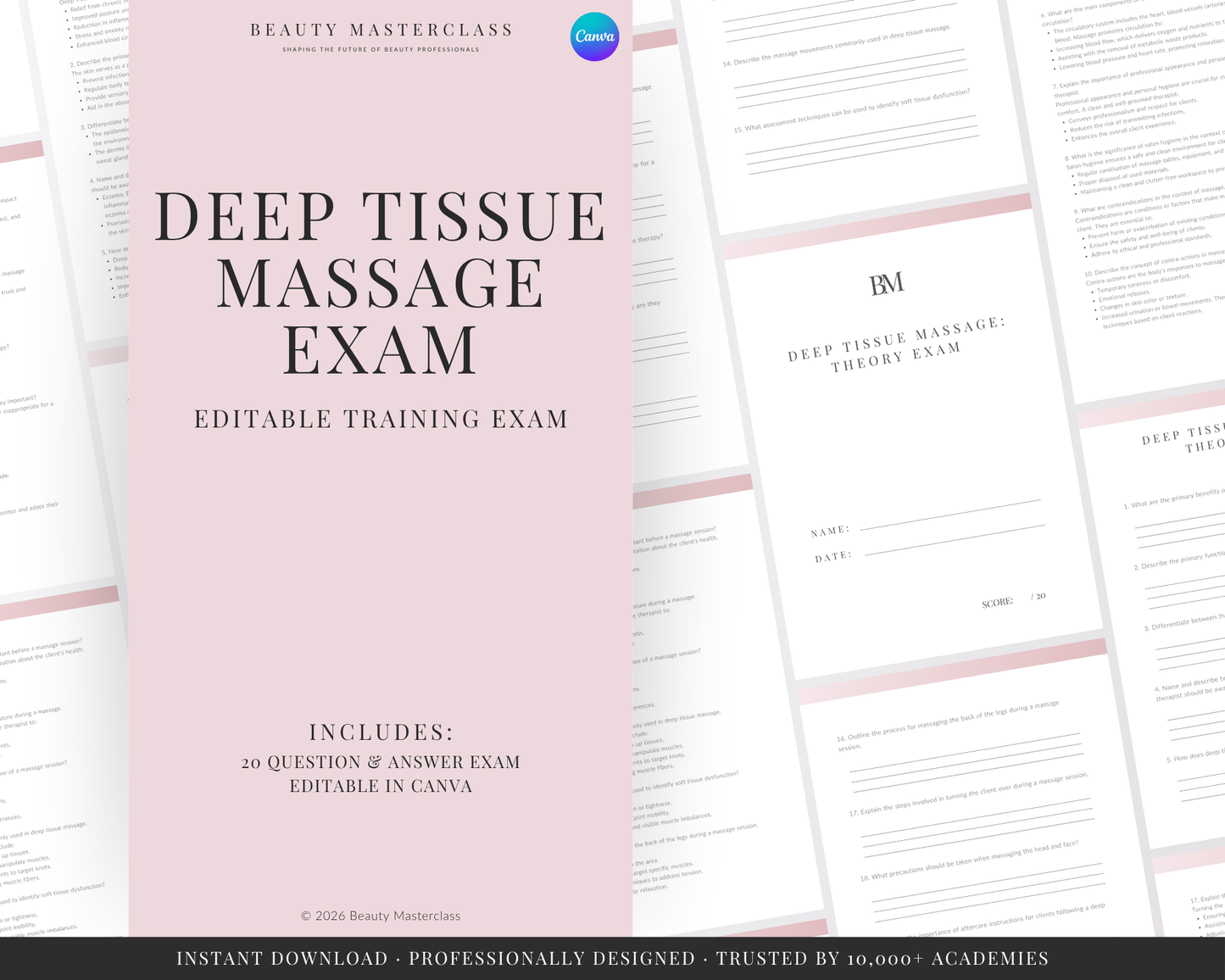 Deep Tissue Massage Editable Theory Exam